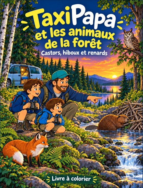 Couverture du livre à colorier TaxiPapa et les animaux de la forêt