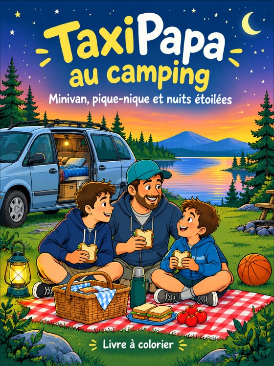 Couverture du livre à colorier TaxiPapa au camping